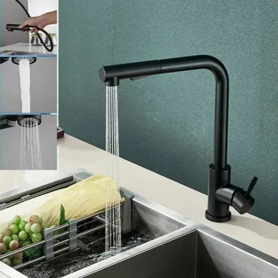 Obrázek produktu pro Kuchyňská baterie výsuvná kuchyňská baterie se 2 typy trysek Dřezová baterie otočná baterie 360° Kuchyňská mosaz chrom černá