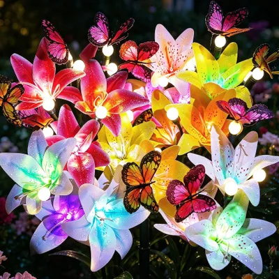 Solar-Lilienleuchten, 4 Stück, 32 LEDs, IP65, für Garten & Wege