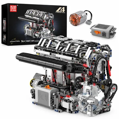 Productafbeelding van COIL Constructieset Motor L4, elektrische motor aandrijving, bewegende zuigers, 4-cilinder motormodel met tandwielen en distributieketting, bestaande uit 1897 onderdelen