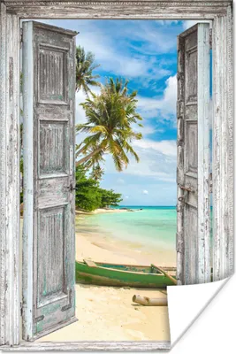 Produktbild von MuchoWow® Poster Kanu - Strand - Palme - Aussicht 20x30 cm - Papierdruck