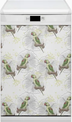 Produktbild von Magnet Folie für Geschirrspüler Küche Magnetmatte 45x80 cm  Nachbildung Geschirrspüle  - Grüne Papageien