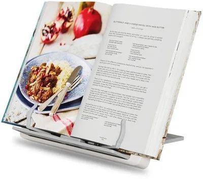 Immagine prodotto di Supporto per libri pieghevole e regolabile Unyqoos® realizzato in resistente ABS, con supporti laterali – adatto per libri fino a 8 cm di spessore, con 6 angoli di lettura regolabili, dimensioni 28,5×23,6×1 cm, peso 0,39 lbs