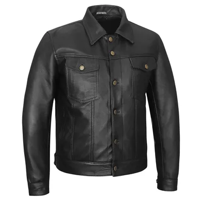 Produktbild von Bohmberg Herren Echtleder Jacke im Jeans Stil aus Rindsleder Biker Look Schwarz robuste Freizeitjacke für Alltag Motorrad Outdoor - 3XL