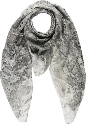Produktbild von Baumwolltuch Indisches Blumenmuster grau marmoriert Druck schwarz 100x100cm Halstuch quadratisches Tuch