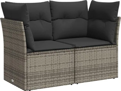 Produktbild von vidaXL Gartensofa 2-Sitzer mit Kissen Grau Poly Rattan