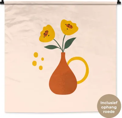 Produktbild von MuchoWow® Wandteppich Wandbehang Vase - Blumen - Pastell 90x90 cm Tapisserie Dekoration Wandtuch - Wandaufhänger