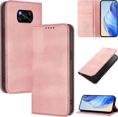 Obrázek produktu pro Pouzdro pro Xiaomi Poco X3 / X3 NFC / X3 Pro, vintage kožené pouzdro s RFID ochranou, přihrádkami na karty, stojánkem Růžový