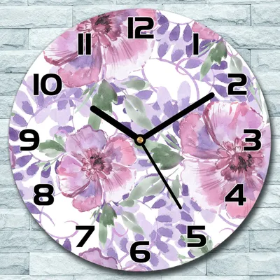 Produktbild von Wanduhr aus Glas Rund fi 30 Lila Blumen Quarz Deko Schlafzimmer Büro