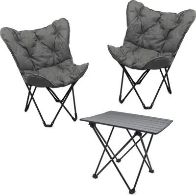 Produktbild von Camping Sitzgruppe mit Alu Klapptisch inklusive 2x Tasche - 3-teilig - Garten Tischgruppe mit 2x Schmetterlingsstuhl bis 110kg