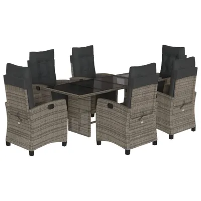Produktbild von 7-tlg. Garten-Essgruppe mit Kissen Grau Poly Rattan