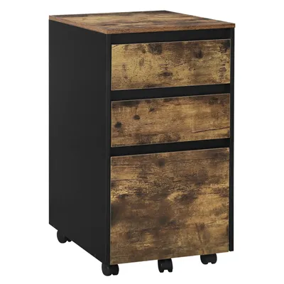 Produktbild von Bukkitbow - mobile kompakte Archivschrank - mit 3 Schubladen Stauraum - schwarz Metall oder hell/dunkel Eichenholz (40x40x70cm) - Dunkle Eiche