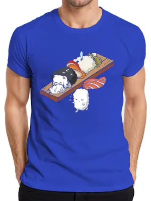 Obrázok produktu pre Kawaii Sushi Cute Onigiri Nigiri Cat Cartoon Japan Anime Pánske tričko, modrá, M