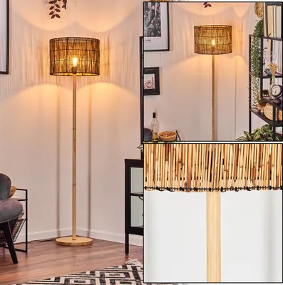 Produktbild von Obenetto Stehlampe mit Holzfuß und Schirm aus Bambus