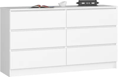 Obrázek produktu pro Bílá komoda 140 cm široká se 6 zásuvkami, do ložnice a obývacího pokoje, univerzální do předsíně a dětského pokoje