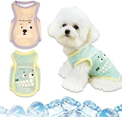 Produktbild von 2 Stuck Atmungsaktive KüHlweste Hund, Eisseide Netz KüHlweste für Hunde 2,5-3kg, M (Brust 40cm / Rücken 30cm) Sommer Hitze Schutz Hunde Shirt für SpaziergäNge, Wandern, Innen, Freien