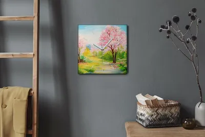 Produktbild von Coloray Hodiny Unikátní 30x30 cm  Tiché hodiny Pro obývací pokoj a kuchyň Nástěnné hodiny Plátno Bílé ručičky hodin - Malování keřů