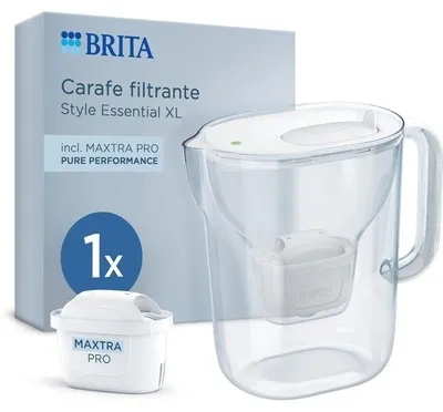Immagine prodotto di Caraffa filtrante BRITA Style Essential XL, bianca, capacità totale 3,6 l, 2,3 l di acqua filtrata, 1 filtro MAXTRA PRO PURE PERFORMANCE