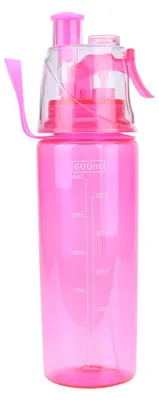 Immagine prodotto di Bottiglia d'acqua trasparente portatile da 600 ml con spruzzatore anti-perdita (rosa)