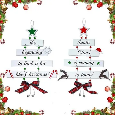Productafbeelding van Set van 2 Houten Kerstdecoraties voor Binnen en Buiten