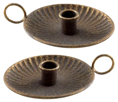 Produktbild von Kerzenhalter aus Metall im antiken Gold 17,5 cm – 2er Set nostalgische Weihnachtsdekoration für Stabkerzen – Vintage-Stil