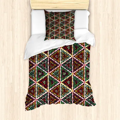 Produktbild von ABAKUHAUS afrikanisch Bettbezug Set für Einzelbetten, Geometrisches Grunge Mosaik, Milbensicher Allergiker geeignet mit Kissenbezug, Mehrfarbig