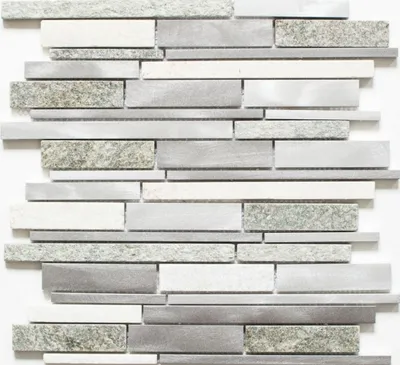 Produktbild von Mosaik Fliese Quarzit Naturstein Aluminium silber grau hellbeige Verbund MOS49-XSA535_f