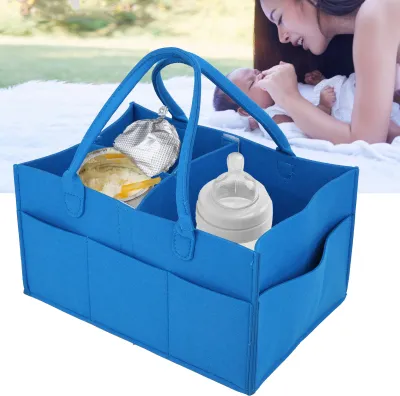 Zdjęcie produktu dla Organizer na pieluchy dla niemowląt z wieloma przegrodami, dla mamy, torebka, filc, podróżny organizer na kosmetyki, niebieski