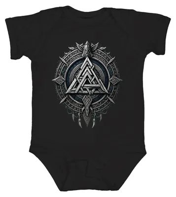 Immagine prodotto di Body per neonato, nero, con motivi vichinghi: Valknut, rune, Odino, corvi, guerrieri Berserker, Valhalla, Asatru. Taglia: 6/12 mesi
