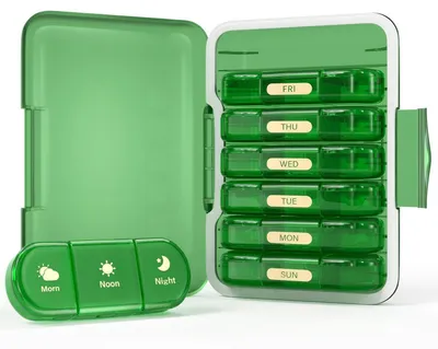 Productafbeelding van Tablettenhouder voor 7 dagen, met 3 compartimenten, groen, BPA-vrij, met vochtbescherming