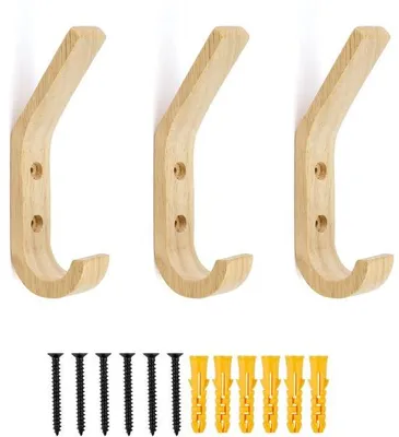 Produktbild von Holzhaken für Wand, 3er Set Holzkapstöcke, Holzkapstöcke, Vintage-Style Kapstöcke für Schlafzimmer, Küche, Badezimmer