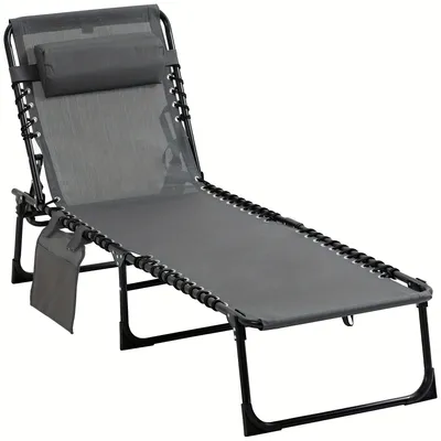 Image de Lit de camping pliable, idéal pour l'extérieur, avec dossier réglable en 5 positions et une capacité de charge de 120 kg