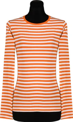 Produktbild von T2976-1202-4XL orange-weiß Damen Langarm tailliert Ringelshirt Gr.4XL=56