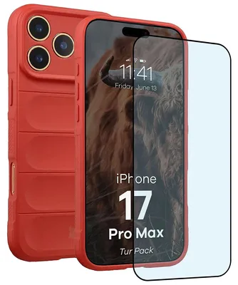 Produktbild von Robuste Handyhülle + gehärtetem Glas für iPhone 17 Pro Max, Bizon Tur Pack, Rot