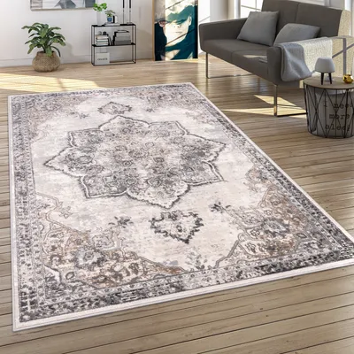 Produktbild von Teppich Wohnzimmer Kurzflor Orient Muster Vintage Stil Moderne Ornamente Bordüre Grösse 80x150 cm