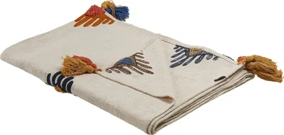 Produktbild von BELIANI Kuscheldecke Beige und Bunt Baumwolle 130 x 180 cm Handgefertigt mit Muster Geometrisch Quasten für Bett Sofa Couch Sessel Schlafzimmer Flur