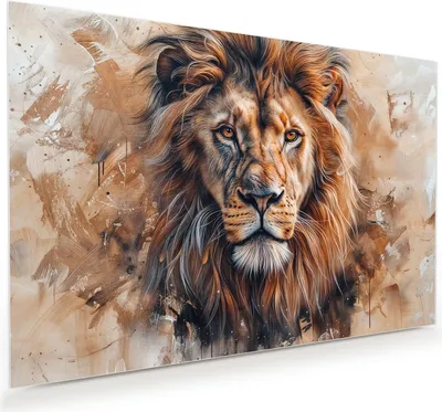 Produktbild von Glasbild 45x30cm in XXL für Wohnzimmer, Schlafzimmer Motiv Löwe Porträt