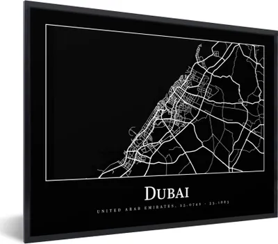 Produktbild von MuchoWow® Gerahmtes Poster Dubai Stadtplan - Karte 80x60 cm - Poster mit Schwarzem Bilderrahmen Wandposter Rahmen Foto Bilder - Schwarzem - Mit Gestell