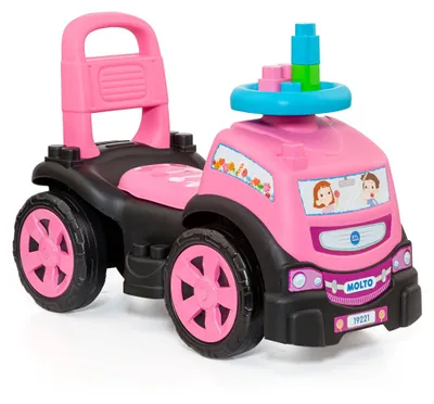 Produktbild von 3-in-1 Rutscherauto LKW pink mit Klemmbausteinen, Kinderfahrzeug mit Spielzeug