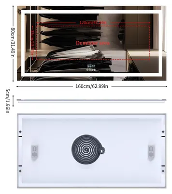 Immagine prodotto di Specchio da bagno a LED con Bluetooth - Specchio da parete 160x80 cm - Dimmerabile - 3 temperature di colore - Antiappannamento - Illuminazione frontale e posteriore - Altoparlante, orologio, data