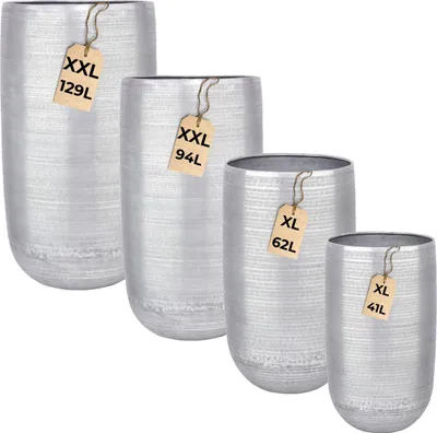 Produktbild von 4er Set Blumentöpfe Camiel Silber - hoher runder Pflanzkübel aus Aluminium