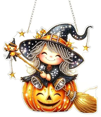 Image de Kit de loisirs créatifs pour créer un pendentif "citrouille" avec des strass, idéal pour décorer une fenêtre. Ornement suspendu, parfait pour la décoration d'automne et comme cadeau