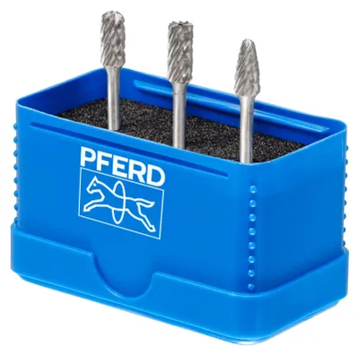 Produktbild von PFERD TOOLS Hartmetall Hochleistungsfrässtift Set 1404 ALLROUND 3-tlg. Ø 6mm Schaft-Ø 3mm universal grob (1404)