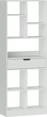 Image de AIORBER Bibliothèque, construction robuste, étagère sur pied, avec 9 étagères, 1 tiroir, avec sécurité anti-basculement, pour salon, bureau, 60 x 26 x 158 cm, blanc