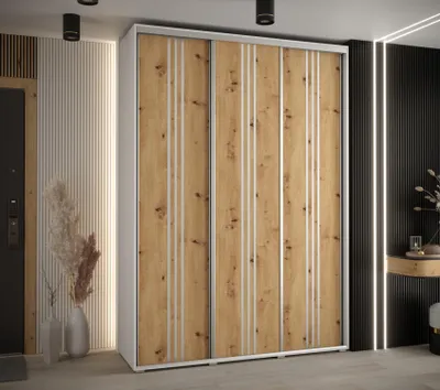 Obrázok produktu pre Šatníková skriňa YVONA 6 - 180/45 cm, biela / dub artisan / strieborná