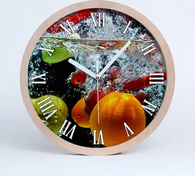 Produktbild von Holzuhr 25fi cm wanduhr - weiße Spitzen - Früchte unter Wasser