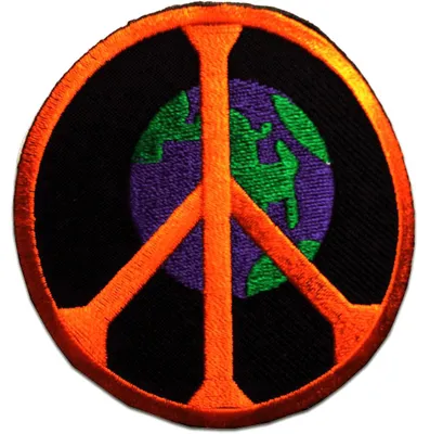 Produktbild von Peace On Earth Frieden Hippie - Aufnäher, Bügelbild, Aufbügler, Applikationen, Patches, Flicken, Zum Aufbügeln, Größe: Ø 7,5 cm