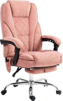 Produktbild von Ergonomischer Bürostuhl Rosa Stoff Massagefunktion Wärmefunktion Schreibtischstuhl mit Fußstütze Liegefunktion 135° Höhenverstellbar Drehstuhl Chefsessel 135kg