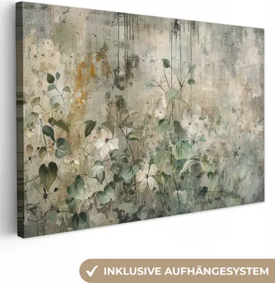Produktbild von MuchoWow® - Leinwandbilder - Blumen - Blätter - Abstrakt - Modern, Wandbild, Wanddeko Bilder Wohnzimmer, 120x80cm