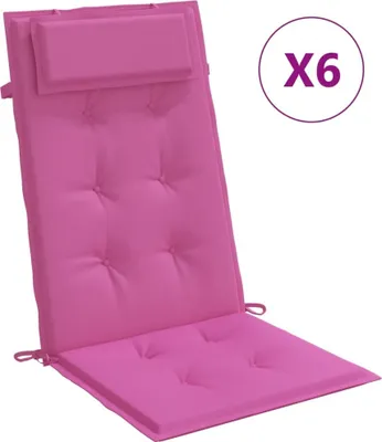 A pink chair cushion with a headrest, shown from a slightly elevated angle against a white background.