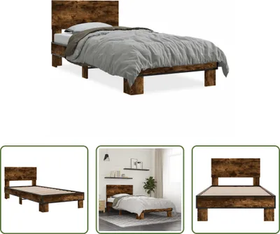 Produktbild von The Living Store Bettgestell Räuchereiche 90x200 cm Holzwerkstoff und Metall